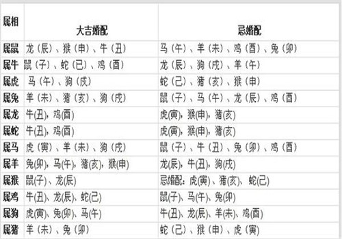 生肖五行相克表求十二生肖（五行）相生相克的精准排